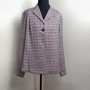 Sag Harbor One Button Blazer Women's 16P Multicolor Tweed Lined Old Money Work